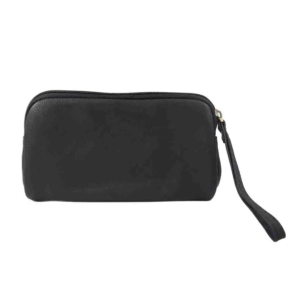 Leisure Cowhide Women Clutch Bag Personalize Letters Genuine Leather Female Wristlet Purse Bag Vintage Pencil Makeup Zip Pouch