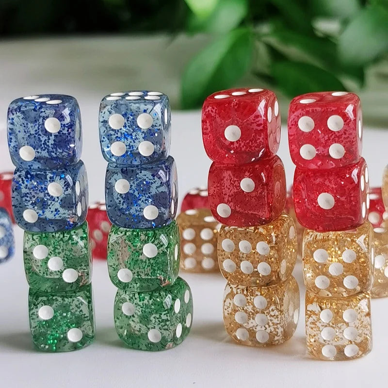 Set of 10pcs Glitter Dice Roller D6 6 Faces  12mm Casino Game Dice D6 Mini Dice in OPP Bag For Table Board Game