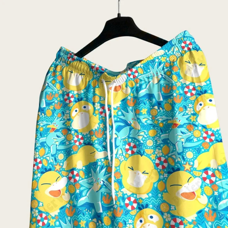 2026 Summer Special Edition Pokémon Psyduck Men Hawaiian Shirt Shorts Set Women Home Casual Anime Pajama T-shirt Shorts Set Gift