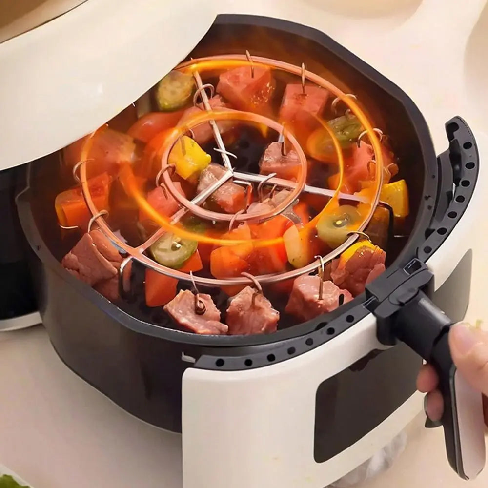New Stainless Steel Air Fryer Grill Round with Grilled Skewers Barbecue Grill Hanging Skewers Rack for Home Kitchen Outdoor