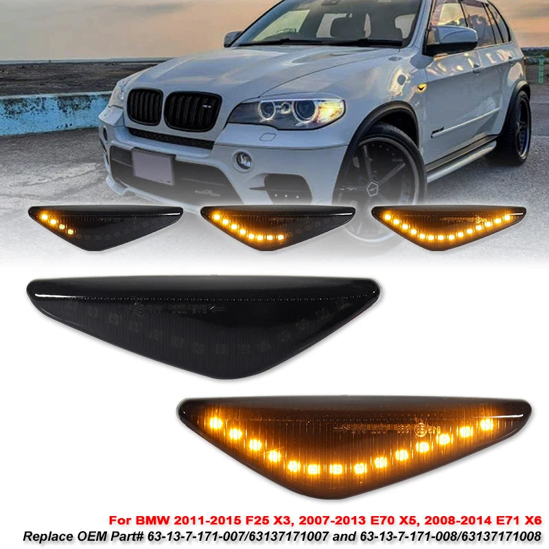 2pcs Car Side Indicator Marker Amber LED Repeater Light Lamps For BMW X3 F25 X5 E70 X6 E71 E72  Sequential Turn Signal Lights