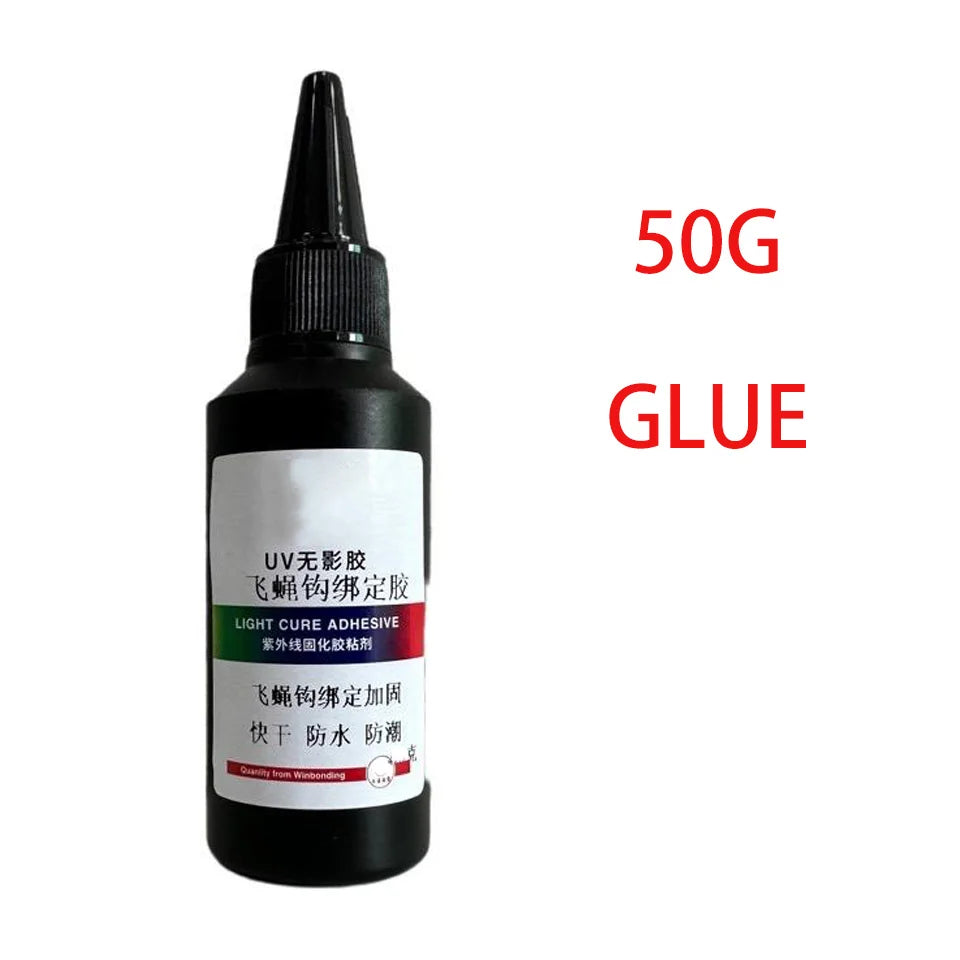 Fly hook glue uv glue uv curing water resistant strong adhesion fast drying strong fly hook UV glue DIY fishing bait production