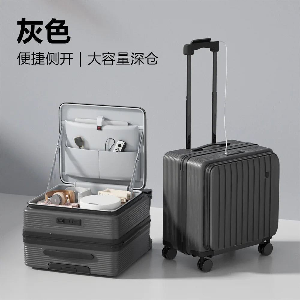 18 Inch Trolley Case With Wheels Travel Suitcase Boarding Case Mini Password Box Suitcase With Cup Holder Rolling Luggage Bag