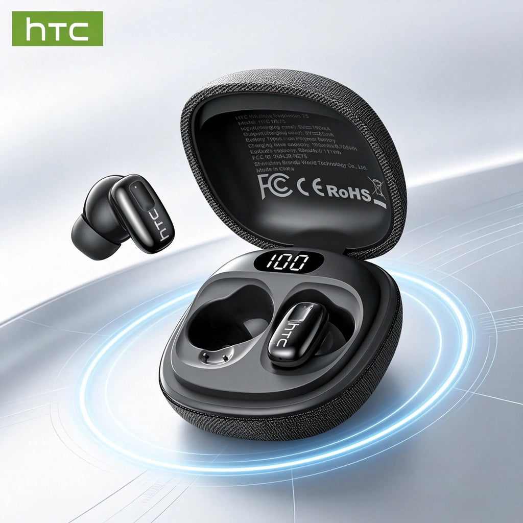 HTC NE75 Wireless Headphones 135 Language AI translator Earbud Low Latency Battery Display Long Battery Soft Bluetooth Earphones