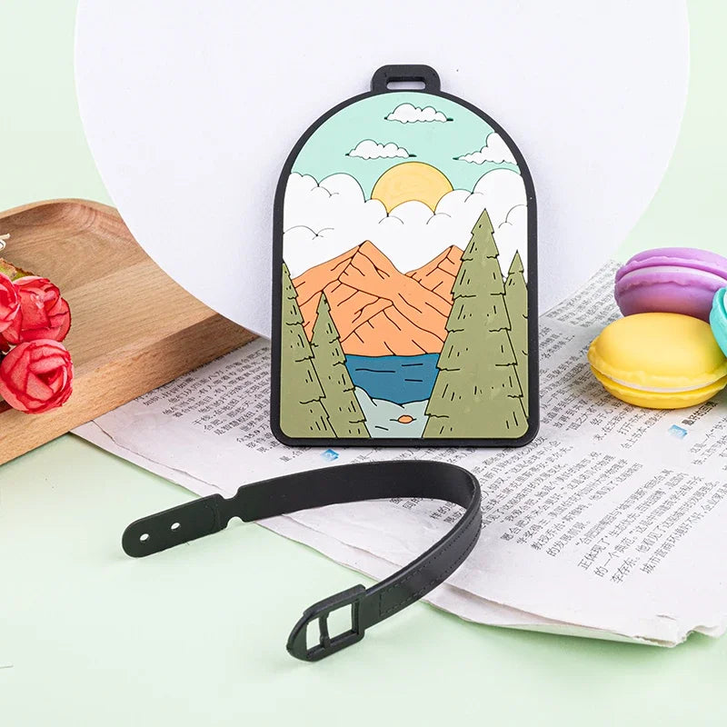 Camping Mountain Landscape Luggage Tag Nature Scenery PVC Suitcase Identifier Label Travel Baggage Name Tag Backpack Accessory