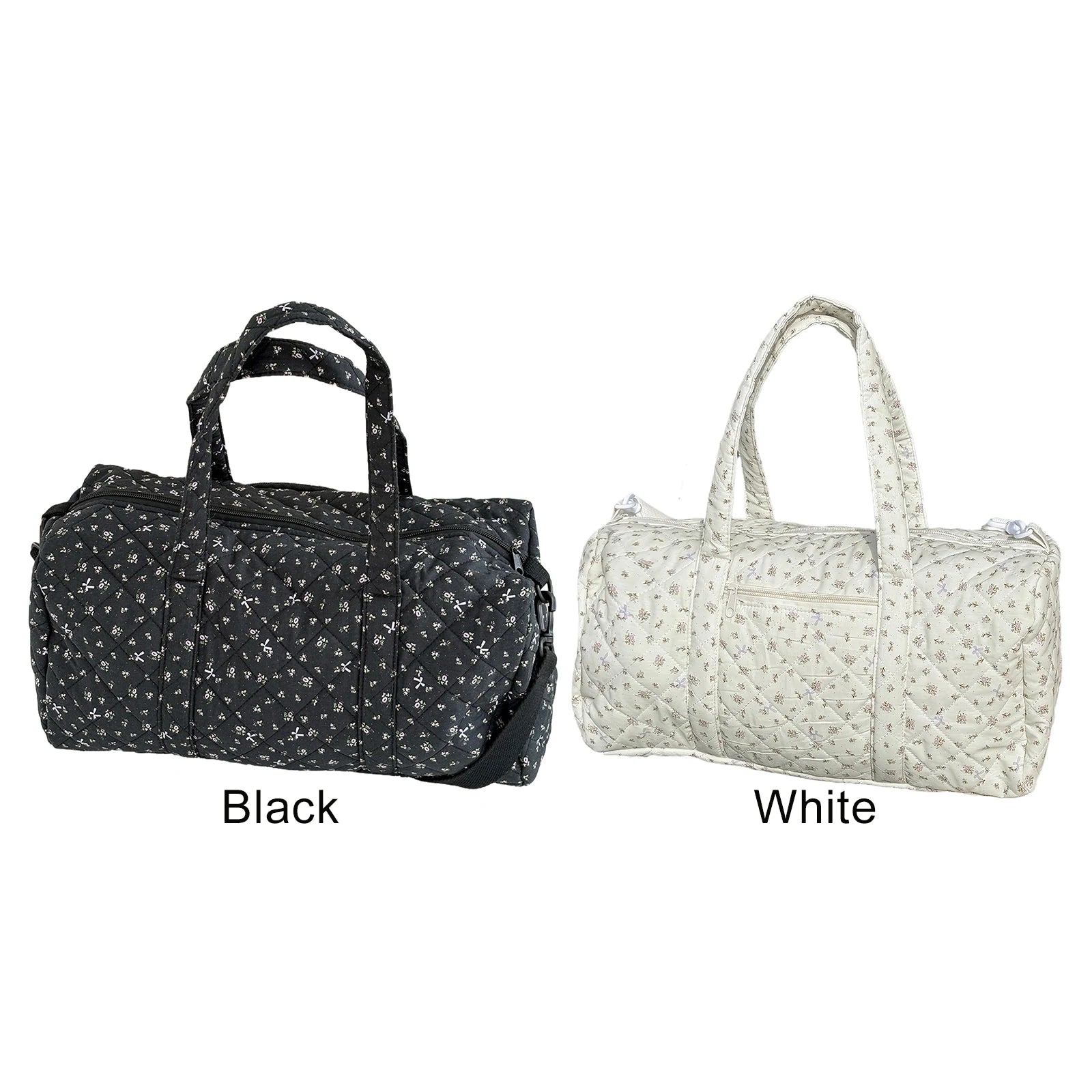 Cotton Quilted Duffle Bag with Zipper Travel Bag Floral Print Tote Bag for Women Weekend Travel Shopping