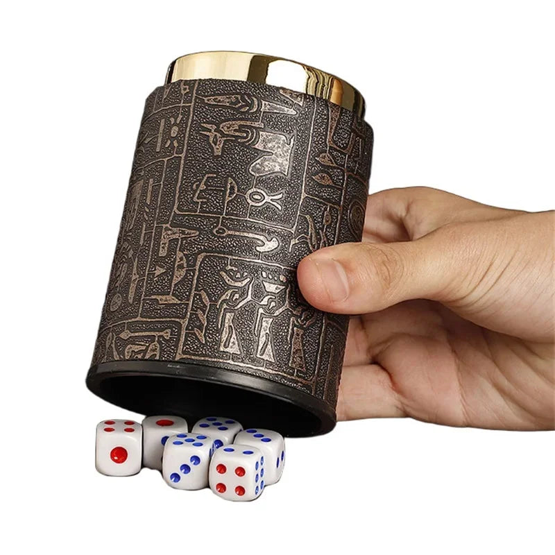 Dices Shake Container with 6 Dices Set Dices Cup Leathers Stable Sturdy Comfortable Hand Feeling Dices Shake Container