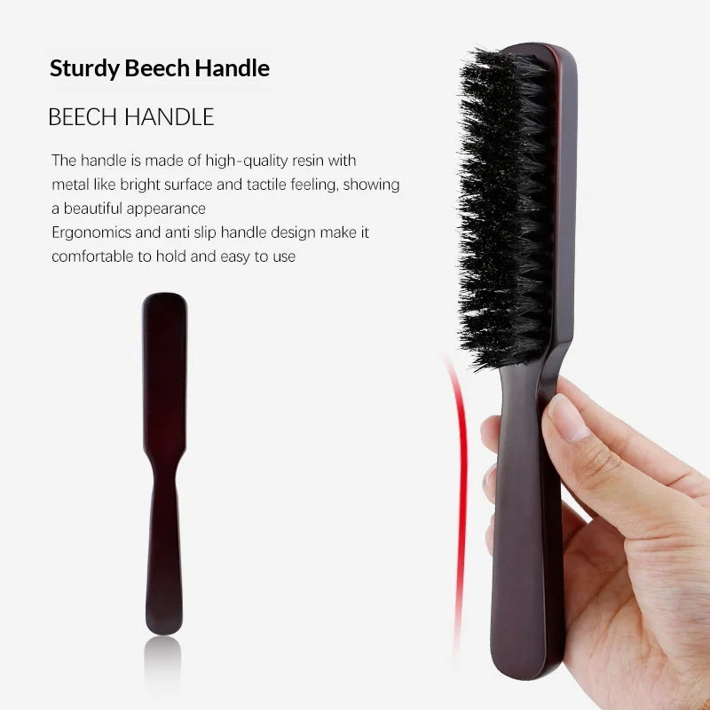 Hair Brush Wood Handle Boar Bristle Beard Comb Styling Detangling Straighten Brown Boar Bristles Massage Comb