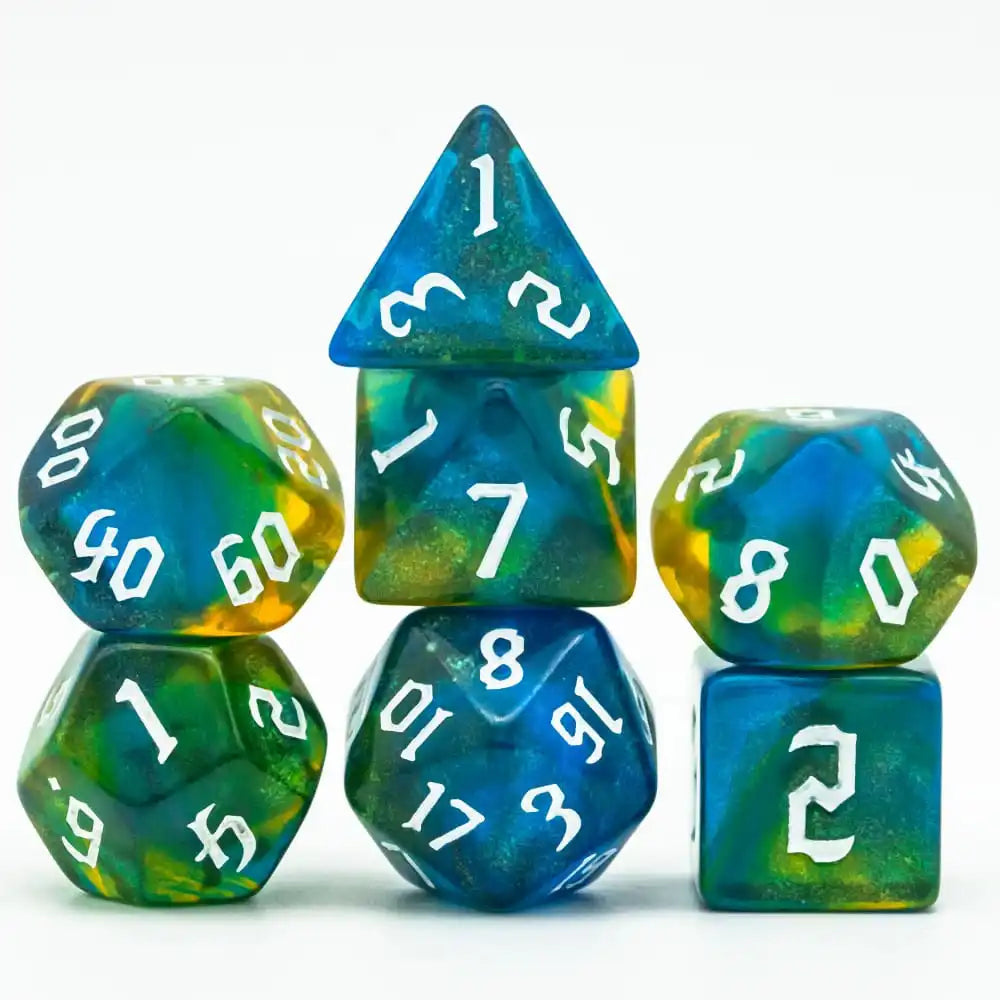 DND Glitter Dice Set 7Pcs/Set Sickle Font D4 D6 D8 D10 D% D12 D20 Polyhedral Dice for Dungeons&Dragons Role Playing Board Games