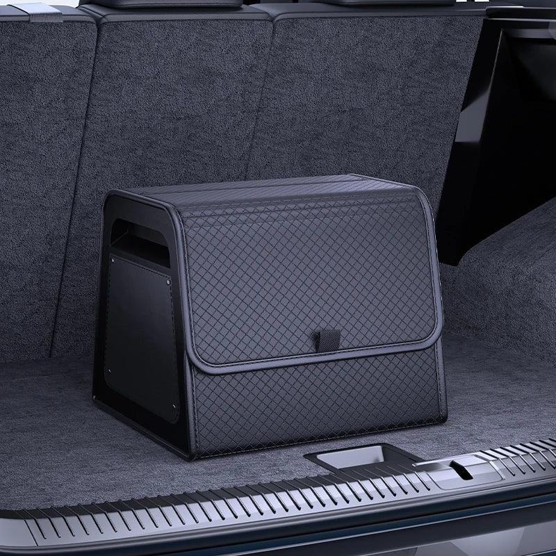 Car Trunk Organizer with 4-Point Magnetic Closure – PU Leather, Reinforced ABS Frame, Fits SUV, Sedan, and Home Use