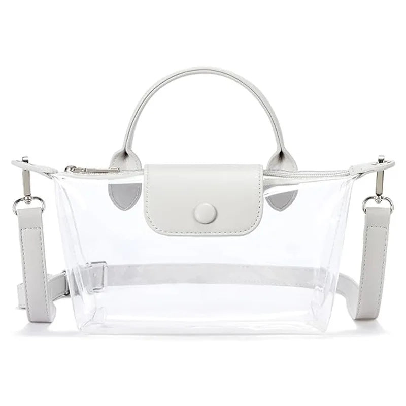 Women Waterproof PVC Clear Crossbody Bag Mini Transparent Top Handle Handbag Large Capacity Jelly Shoulder Purse