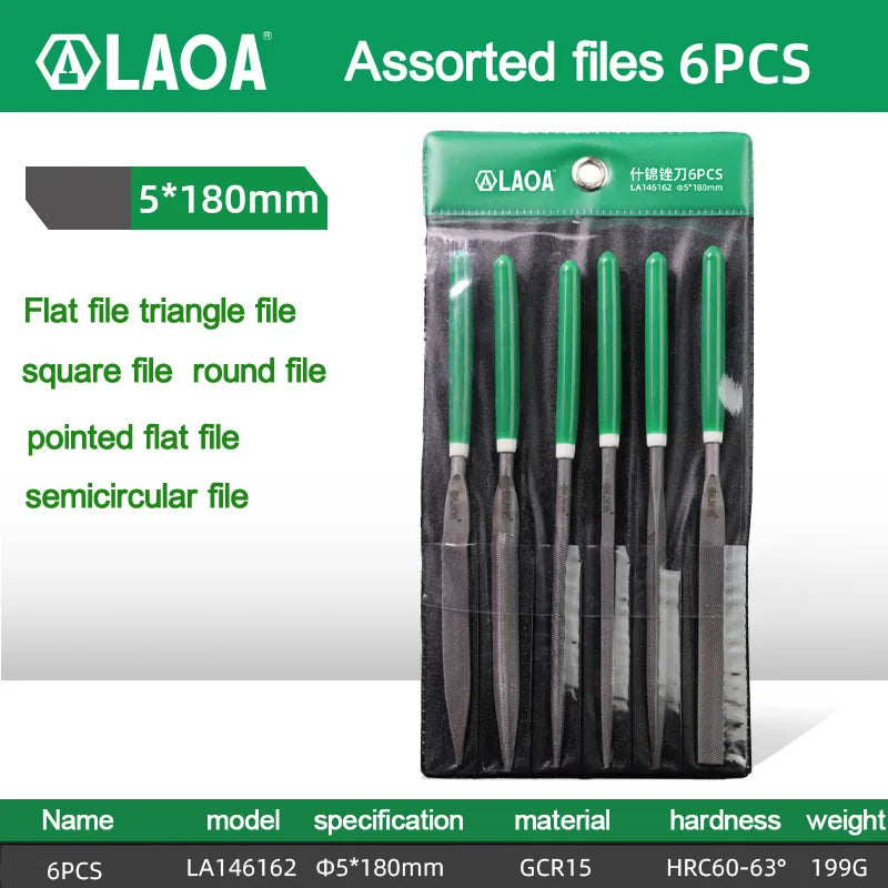 LAOA 6/10pcs Mini File Sets Metal Grinding Flat File Round Square Hand Sanding Tool