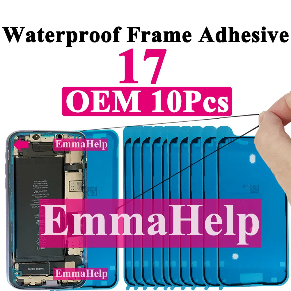 10pcs Waterproof Sticker for iPhone 16 Pro Max 17 14 13 12 11 15 XS XR 8 SE 3M Seal Adhesive Pre-Cut LCD Screen Frame Tape Glue