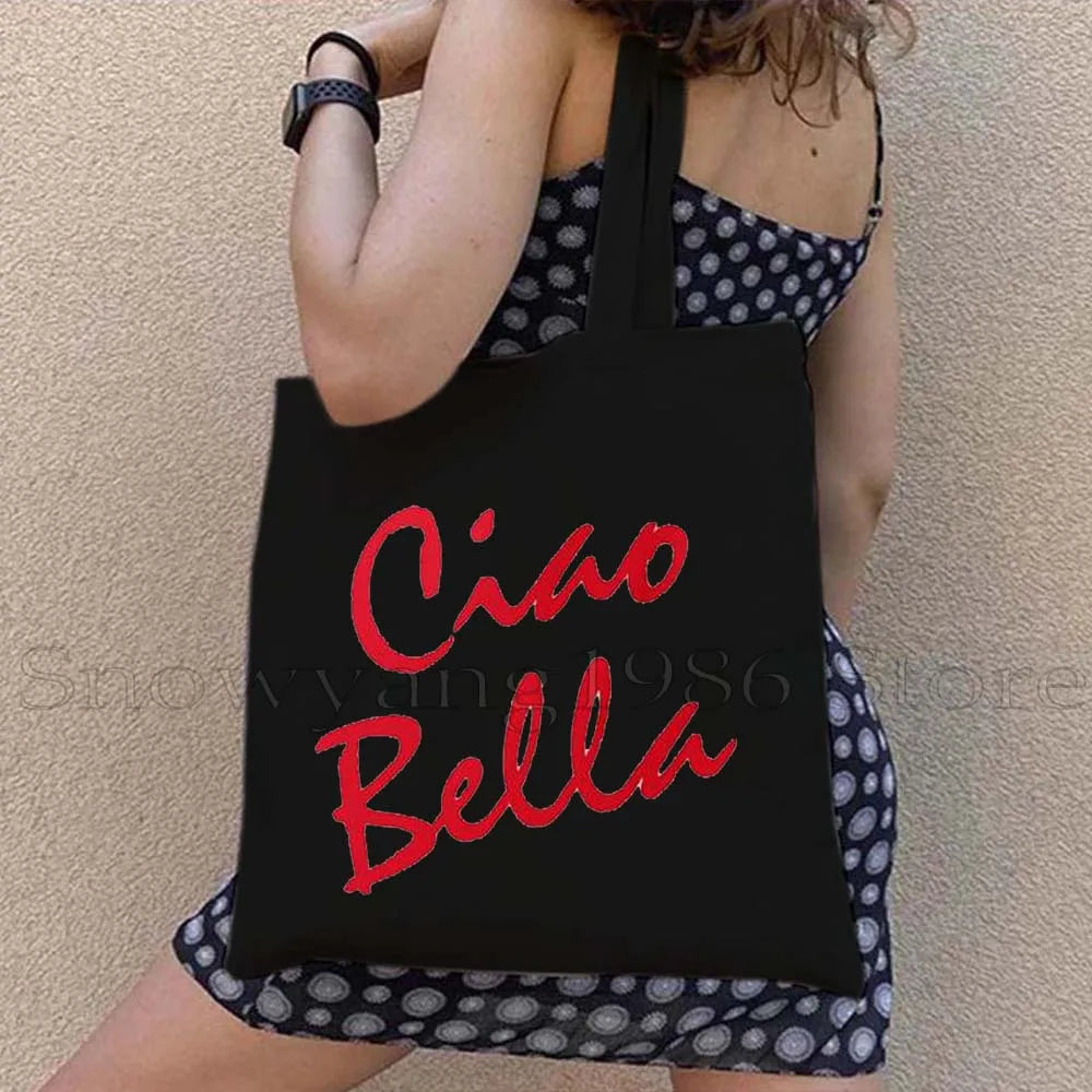 Funny Ciao Bella Saying Italy Flag Rome Colosseum Firenze Florence Panorama Italian Canvas Tote Bag Shopper Girl Casual Handbag
