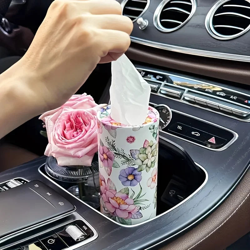 2pcs Flower Car Tissue Holder - Car Tissue Barrel Drawn Paper Printing Creative Hand Drawn Paper