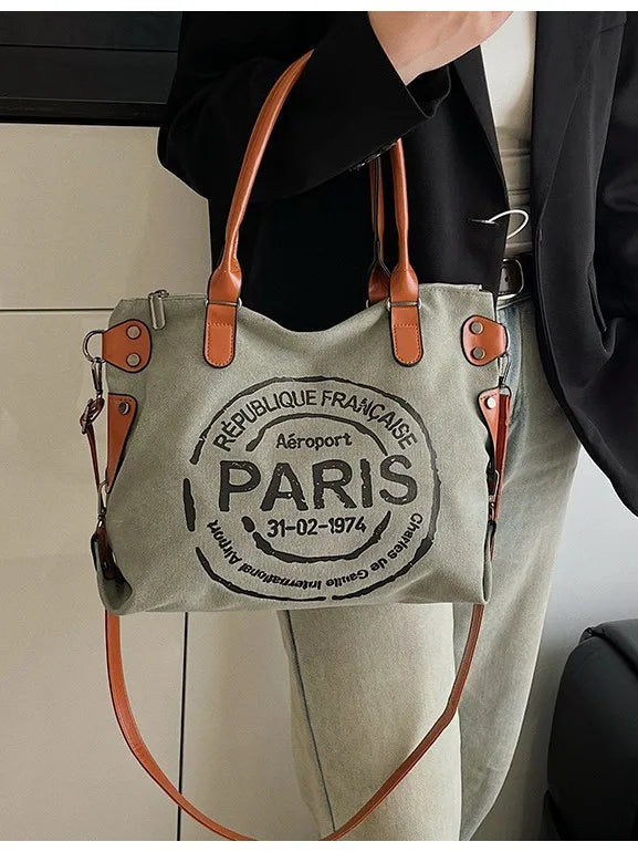 Fashionable handbag for women, trendy tote for commuting, large capacity single shoulder diagonal canvas bag