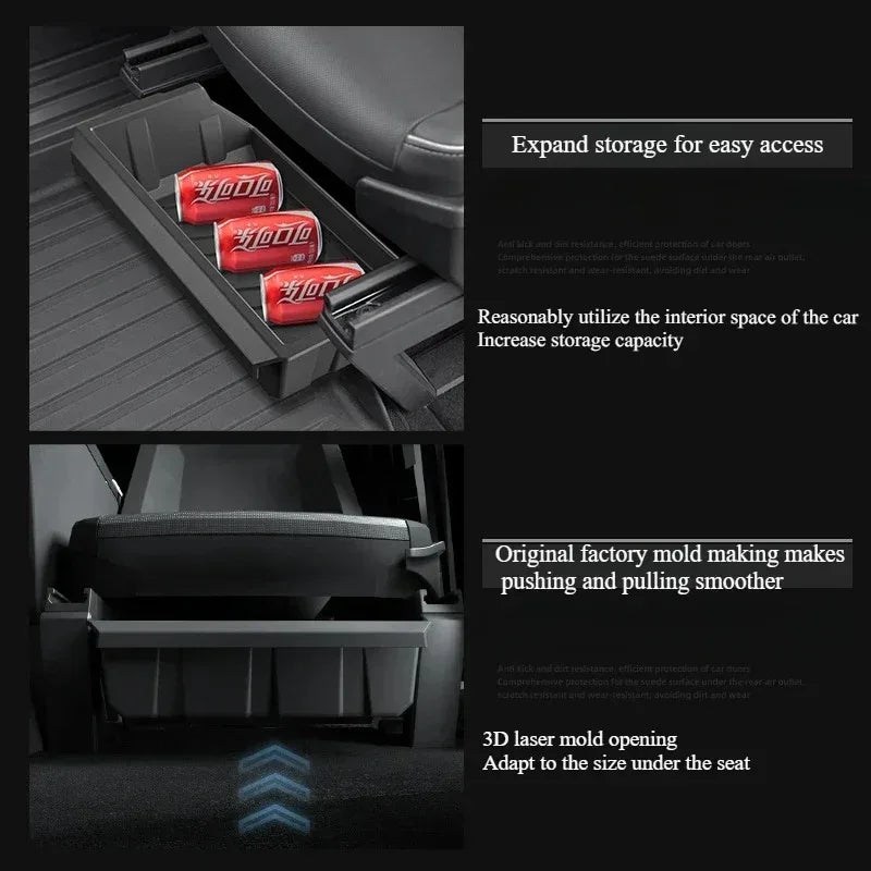 For Tesla Cybertruck 2026 Storage Box Under Front Seats Drawer-type Storage Box Seat Hidden Storage Box Car Interior Accessories