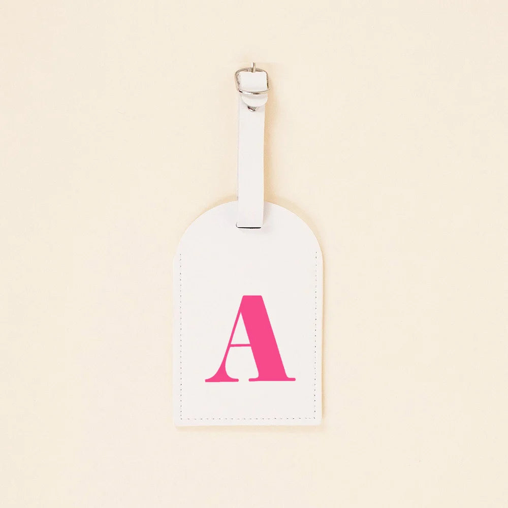 Rose Pink Initial Monogram Luggage Tag Bachelorette Party Favors Girls Trip Travel Gift PU Leather for Suitcase Baggage Handbag