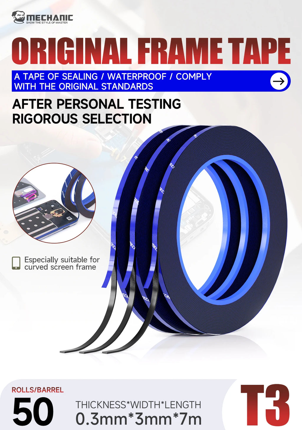 MECHANIC T3 3mm Double Sided Adhesive Tape For CellPhone Tablet LCD Screen Back Cover High Temperature Resistance Sealing Tape