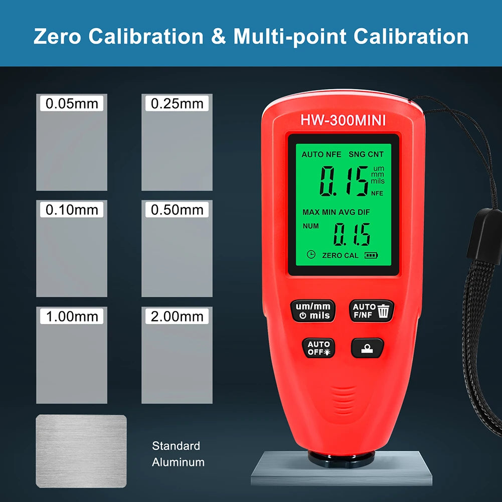 HW300-MAX Car Paint Film Automatic Thickness Gauge 0-2000UM Fe & NFe Auto Power Off Car Coating Thickness Tester Automotive Tool
