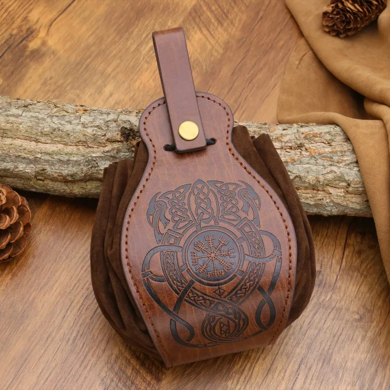Genuine Leather DND Dice Bag Tray - Cute Drawstring Pouch RPG D&D Roleplaying Coin Purse Gift Ideas Medieval Knight Waist Pouch