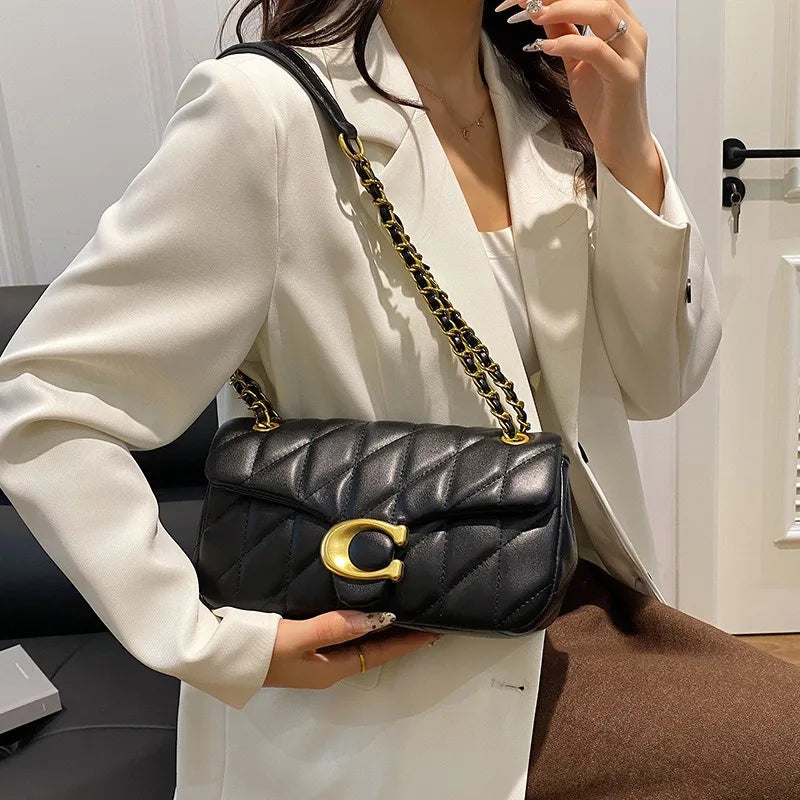 2026 New Fashion Women Flap Handbag C Shape Metal Buckle Chain Crossbody Bag Ladies Solid Color Shoulder Bag Daily Party Casual