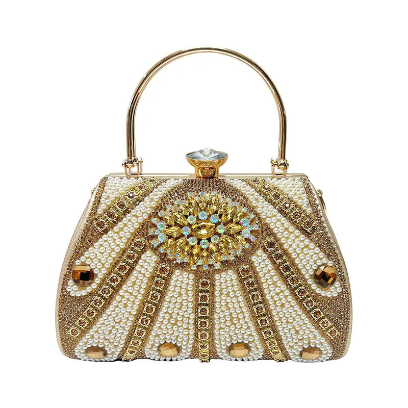 New Evening Bags Rhinestones Beading Party Cocktail Prom Clutch Bags Pearl Diamonds Glitter Elegant Small Bucket Box Handbag