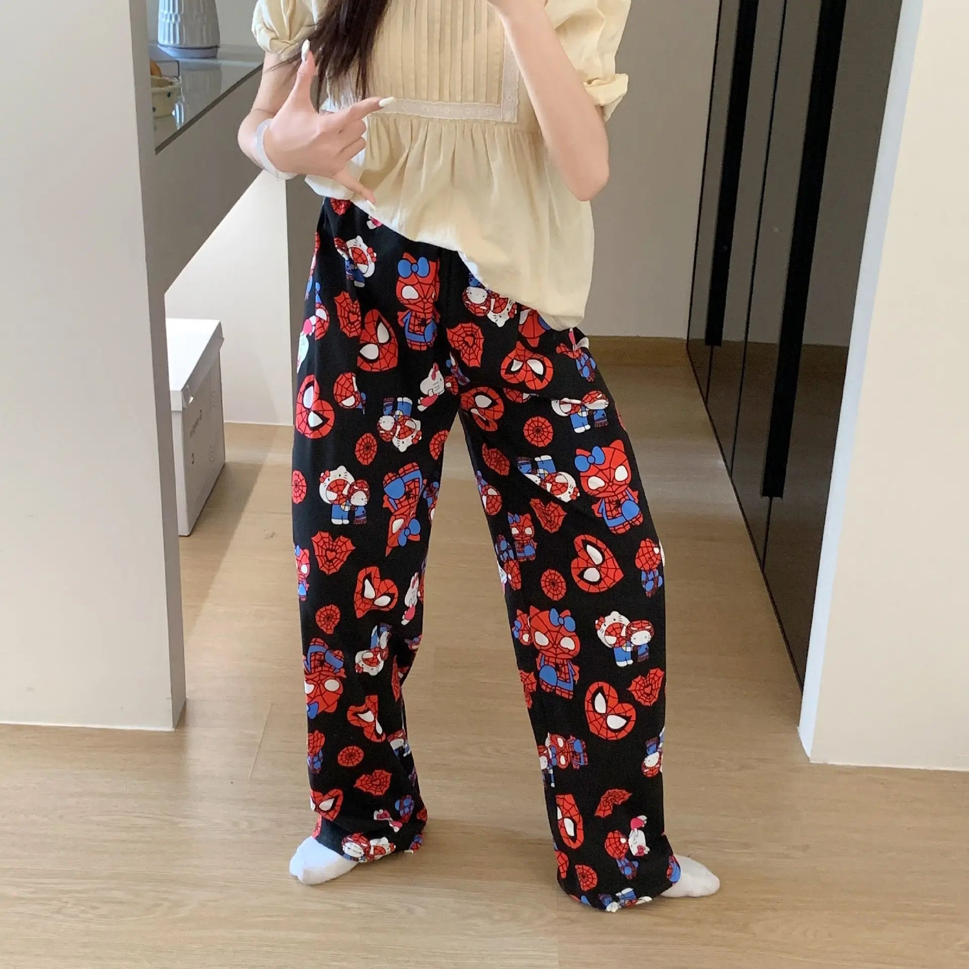 Spring Autumn Thin Hello Kitty Printed Women's Pajama Pants Summer Popular Loose Casual Pants Cartoon Home Casual Walking Pants