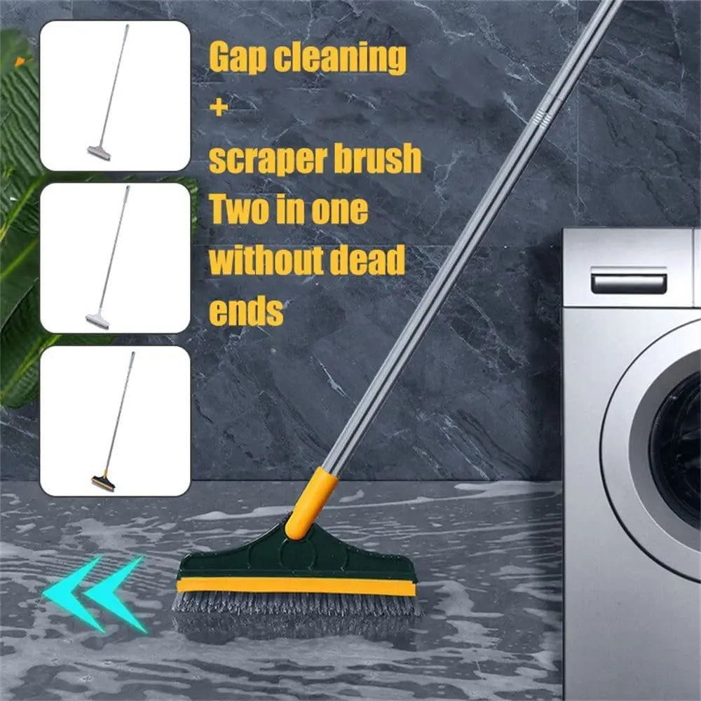 Scrub Brush Tile Cleaner Brush with Scraper with Squeeze 3-Section Adjustable Bathroom Brush with Long Handle V-Shaped Bristles