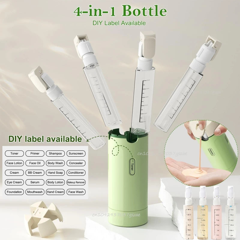 4-in-1 Emulsion Dispenser Bottle Travel Bottle Minimalist with Labels Travel Dispenser Bottle Toiletry Container Travel Bottles