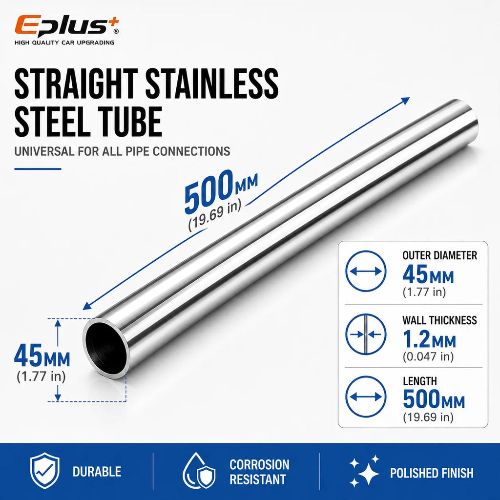 500mm Length 304 Stainless Steel Straight Pipe 1.2mm Thick Universal Round Tube OD 19-89mm for Connections metal tube Adapter