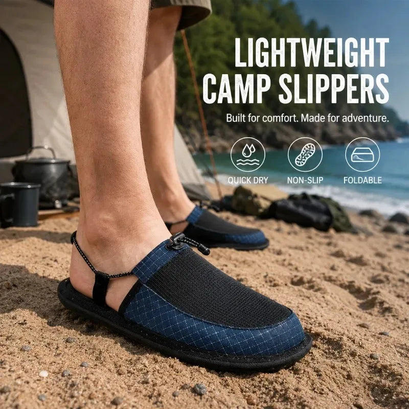 Portable Foldable Travel Slippers Non Slip TPU Sole Sandals with Storage Bag Outdoor Camping Beach Hotel Airplane Slip on Shoes