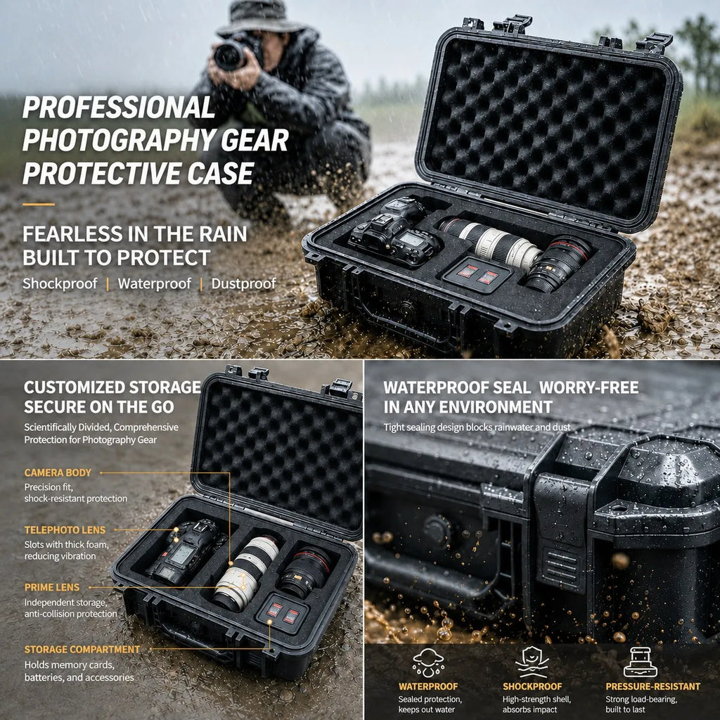 1PC Hard Carry Case Hardware Tool Box Waterproof Shockproof Pre-Cut Sponge Storage Case Camera Equipment Protective Box Organize