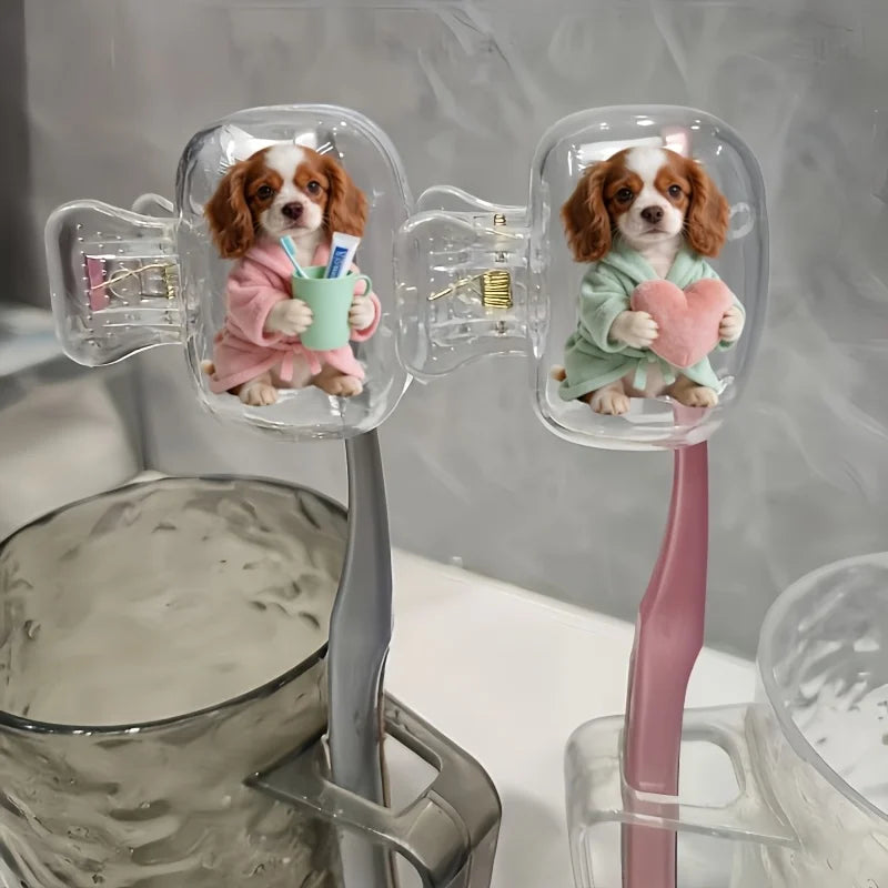 2pcs Playful Cocker Spaniels Portable Dustproof Odorless Toothbrush Case with Ventilation Holes to Keep Brush Heads Clean Dry
