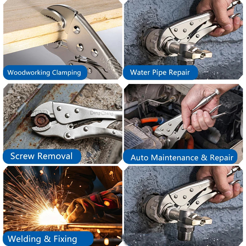 5/7/10in Smooth Shank Round Jaw Locking Pliers Set Heavy Duty Carbon Steel Clamping Grip for Welding Automotive Hand Tool