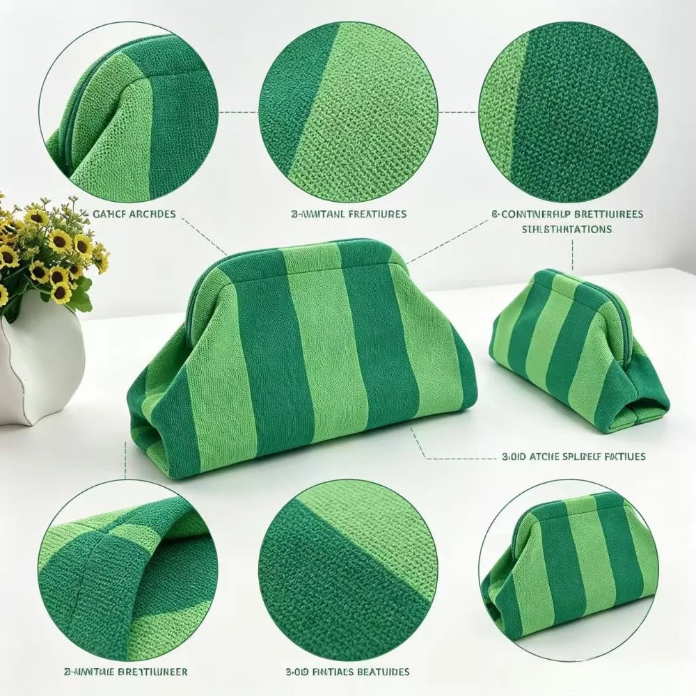 New color-block striped eye-catching cloud knit daily commuter storage clutch bag