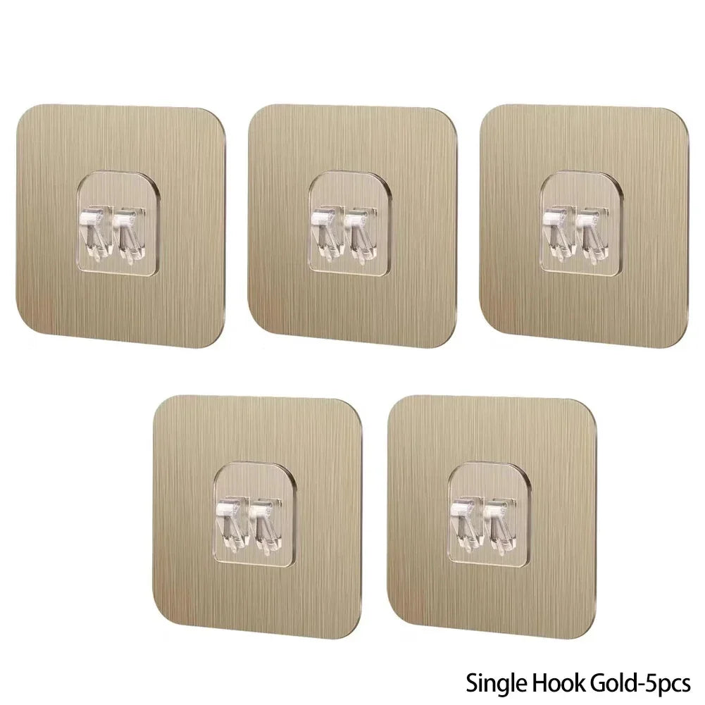5pcs Wall Adhesive Hooks Transparent Wire Shelf Rack Hook Wall Mount Free Punch Kitchen Bathroom Non Trace Stickers Holder