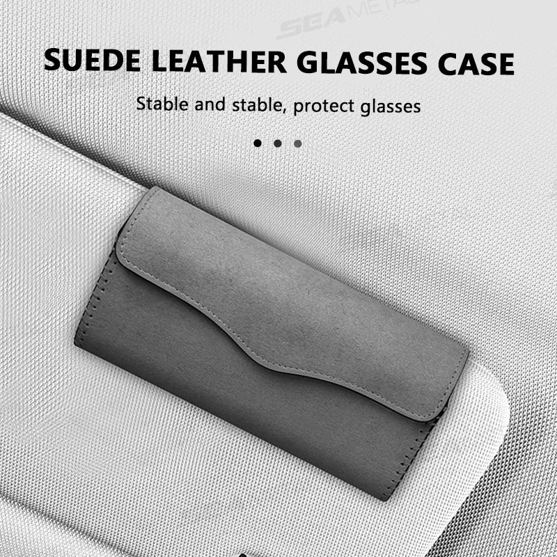 BLALION Car Sun Visor Plate Glasses Case Auto Sunshade Clamp Sunglasses Organizer Holder Suede Leather Car Glasses Storage Bag