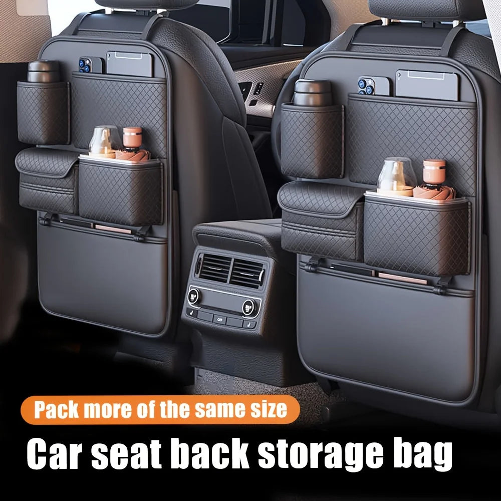 Black Faux Leather Car Seat Back Storage Bag Seat Organizer Backseat Organizers Storage of Automotive Seatback Toy Organization