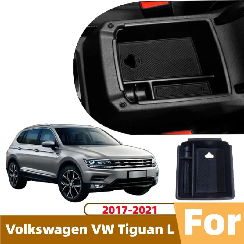 For Volkswagen VW Tiguan L 2017~2021 Car Center Console Armrest Storage Box Sundries Tidying Organizer Tray Interior Accessories