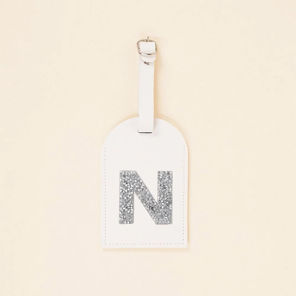 A-Z Rhinestone Monogram Leather Luggage Tag Suitcase Label Baggage Boarding Bag Tags Name ID Address Holder Travel Accessorie