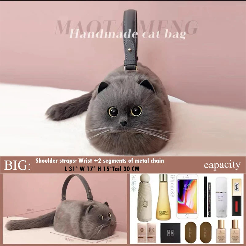 Gray Cat bag Messenger Bag versatile small and cute, fashionable bag Women's Cross bag autumn and winter design