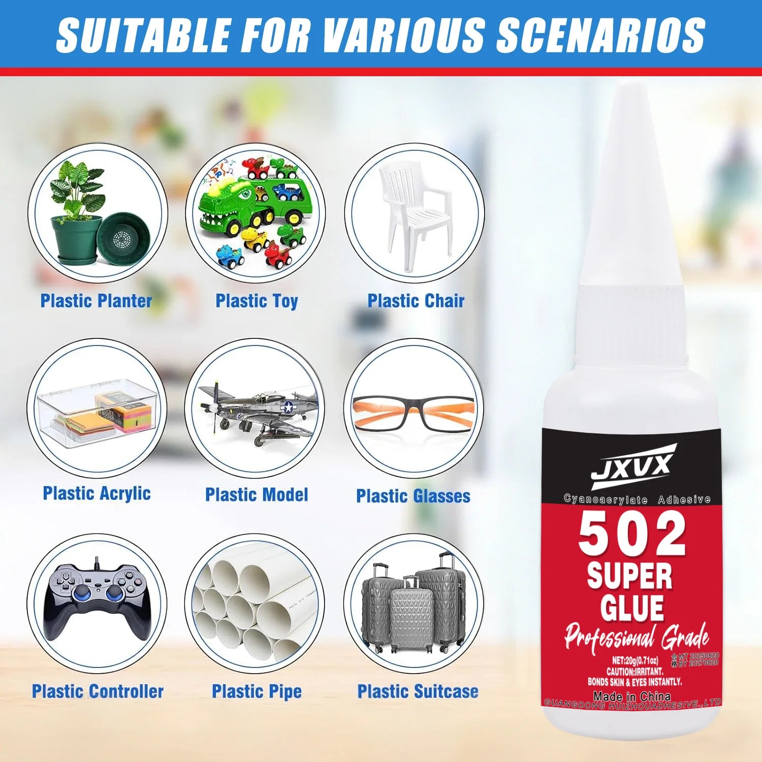 10PCS 502 Super Glue extra strong Instant Quick-drying Cyanoacrylate,Fast Drying,Waterproof,Multi-purpose for Metal, Plastic,Leather,and DIY Crafts Includes precision dispenser 20g.