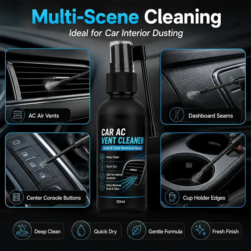 Car AC Vent Cleaner Spray Deep Dust Odor Removal Quick Dry Long Nozzle Air Conditioner Vent Cleaning Agent Auto Interior Care