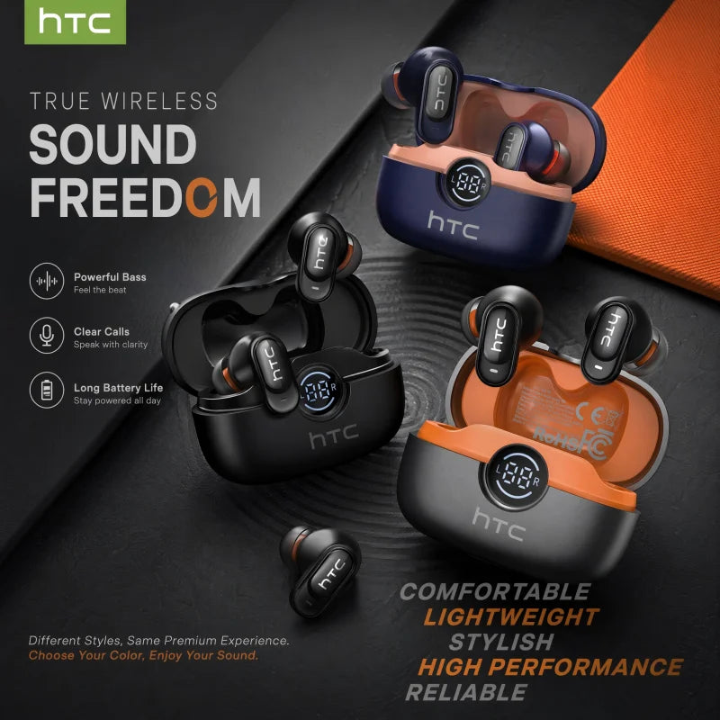 HTC NE79 Bluetooth Earphones Sports Gaming Long Battery Comfort Wireless Headphones Premium Sound Quality Soft In-ear Earbuds