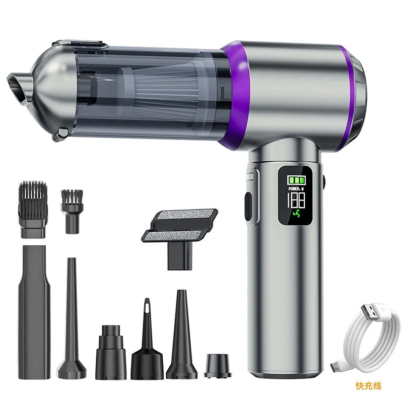 Wireless Car Vacuum Cleaner Power Display Strong Suction Dust Blower Portable Detachable Dust Cup for Car Household Cleaning