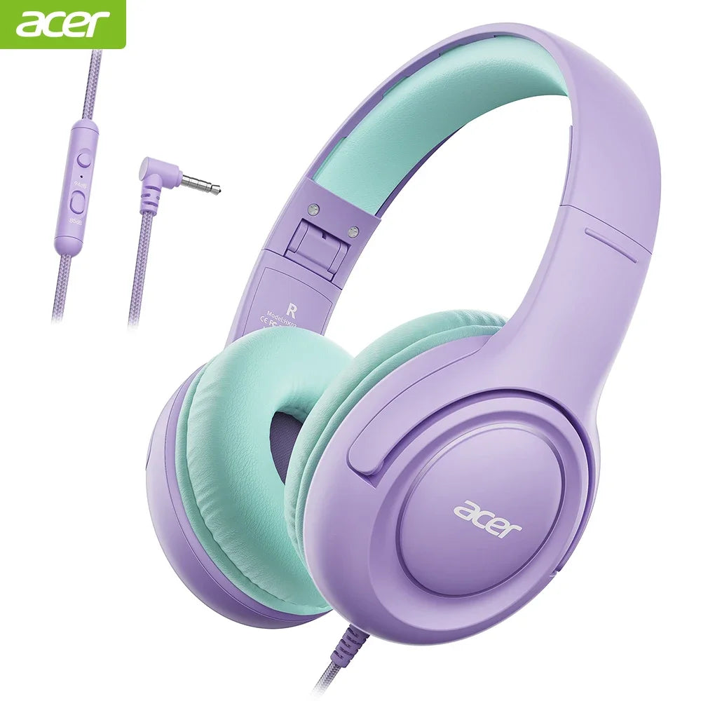 Acer Kids Headphones with Cord for School Over-Ear 85/94dB Volume Limiter 3.5mm Jack Foldable Stereo Headset for Toddlers