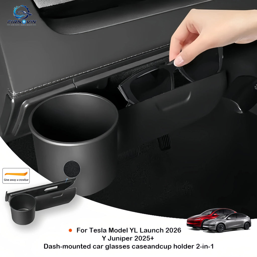 For Tesla Model YL Launch/Y Juniper 2025+ Car Glasses Case Sunglasses Storage Box Dashboard Glasses Holder Cup Holder Set