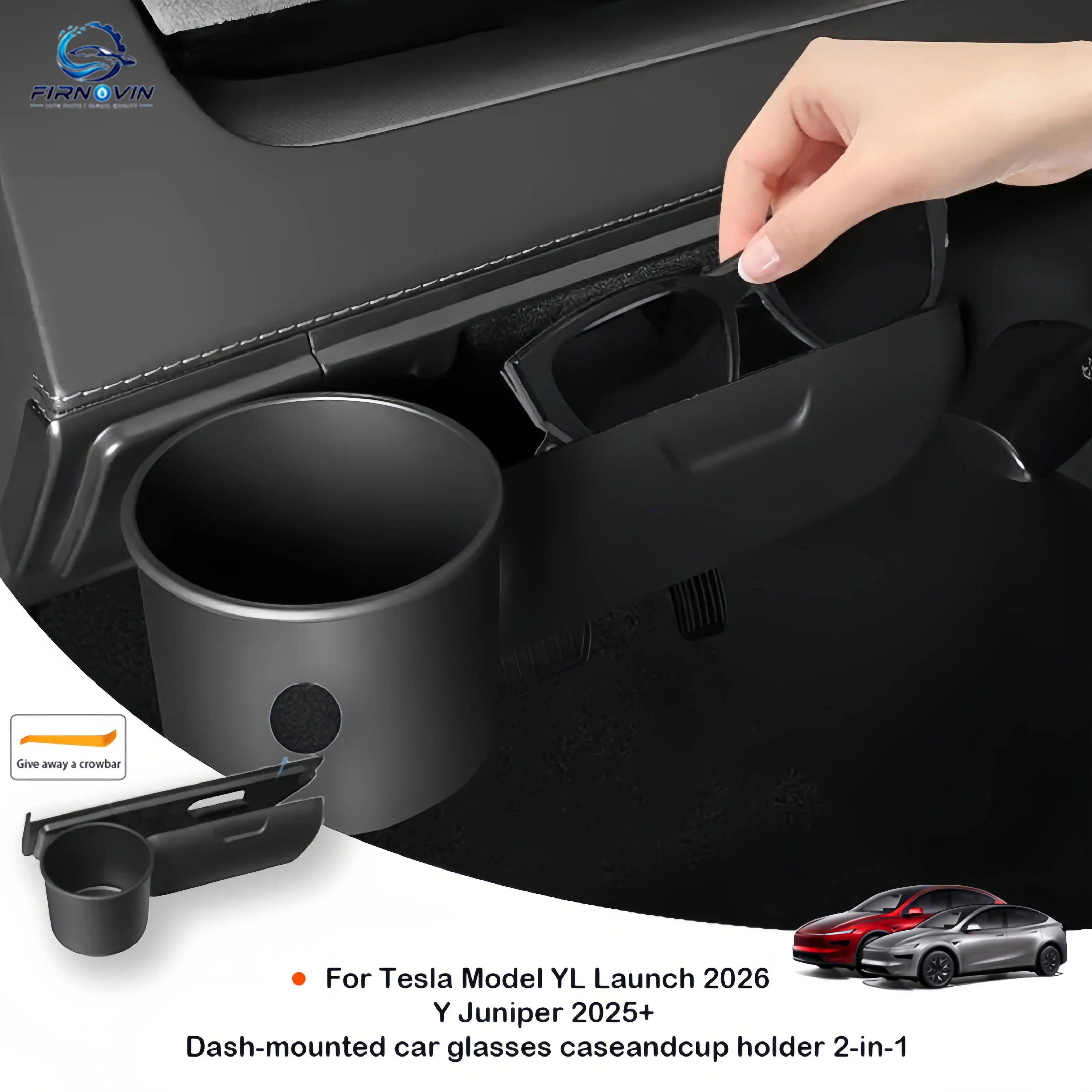 For Tesla Model YL Launch/Y Juniper 2025+ Car Glasses Case Sunglasses Storage Box Dashboard Glasses Holder Cup Holder Set