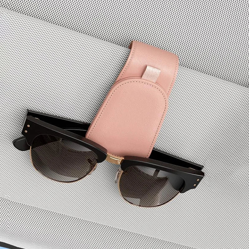 Premium Car Sun Visor Sunglasses Holder Leather Glasses Case Auto Interior Organizer Ticket Card Clip One-Hand Operation Mount
